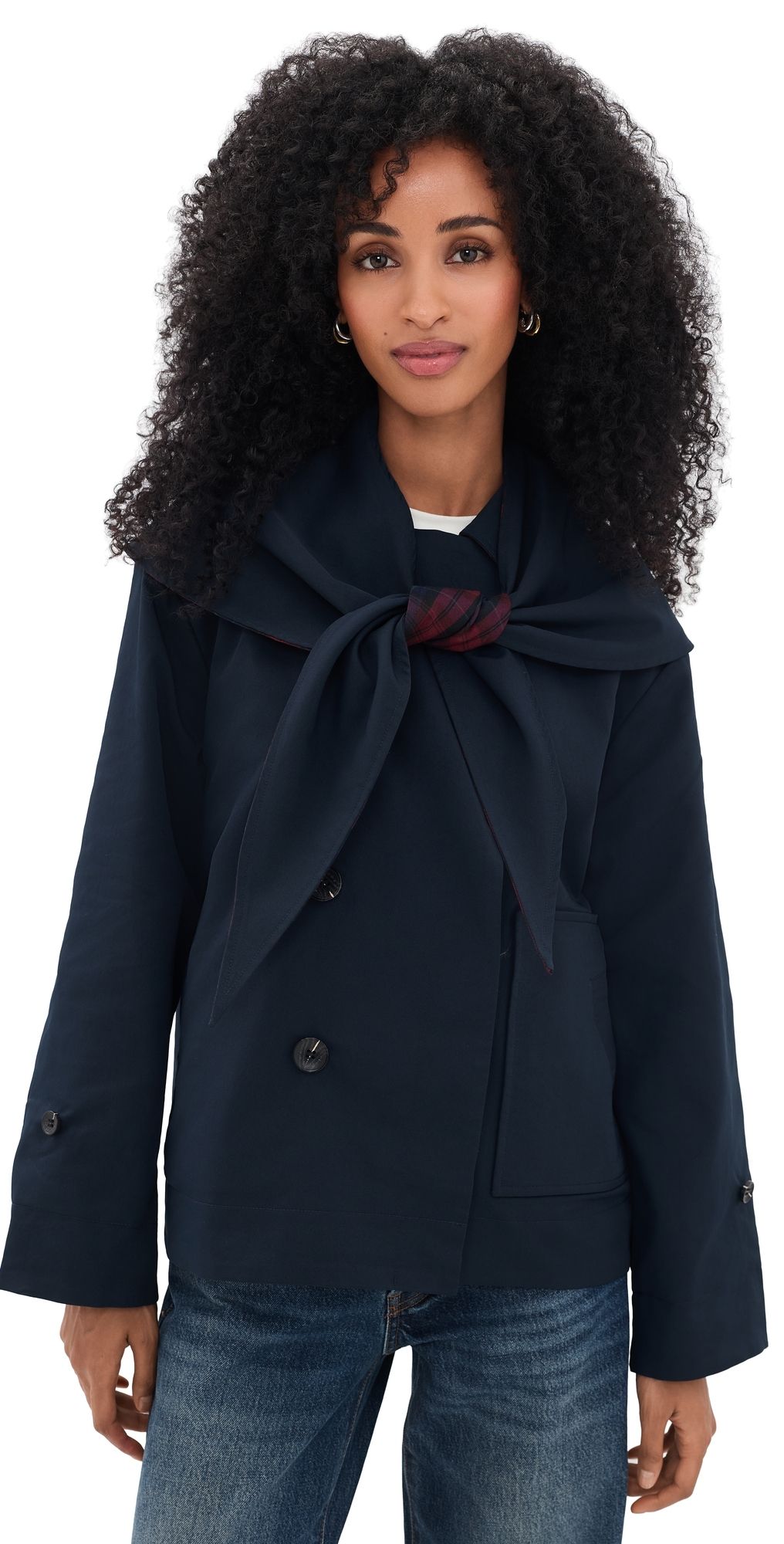 Avec Les Filles Scarf Reversible Barn Jacket Navy/Red Multi S
