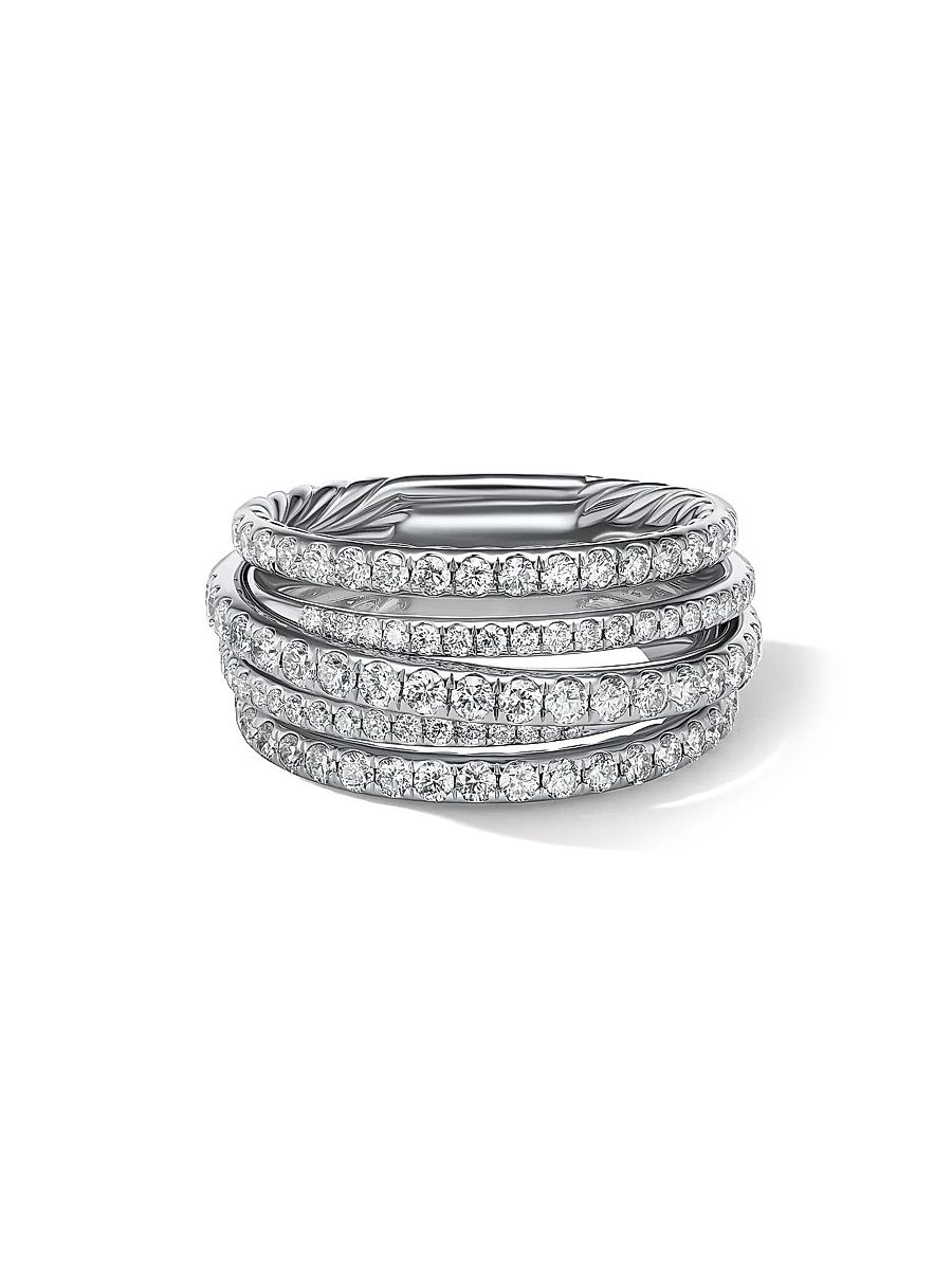Women's Pavé Crossover Ring in 18K White Gold - Diamond - Size 8