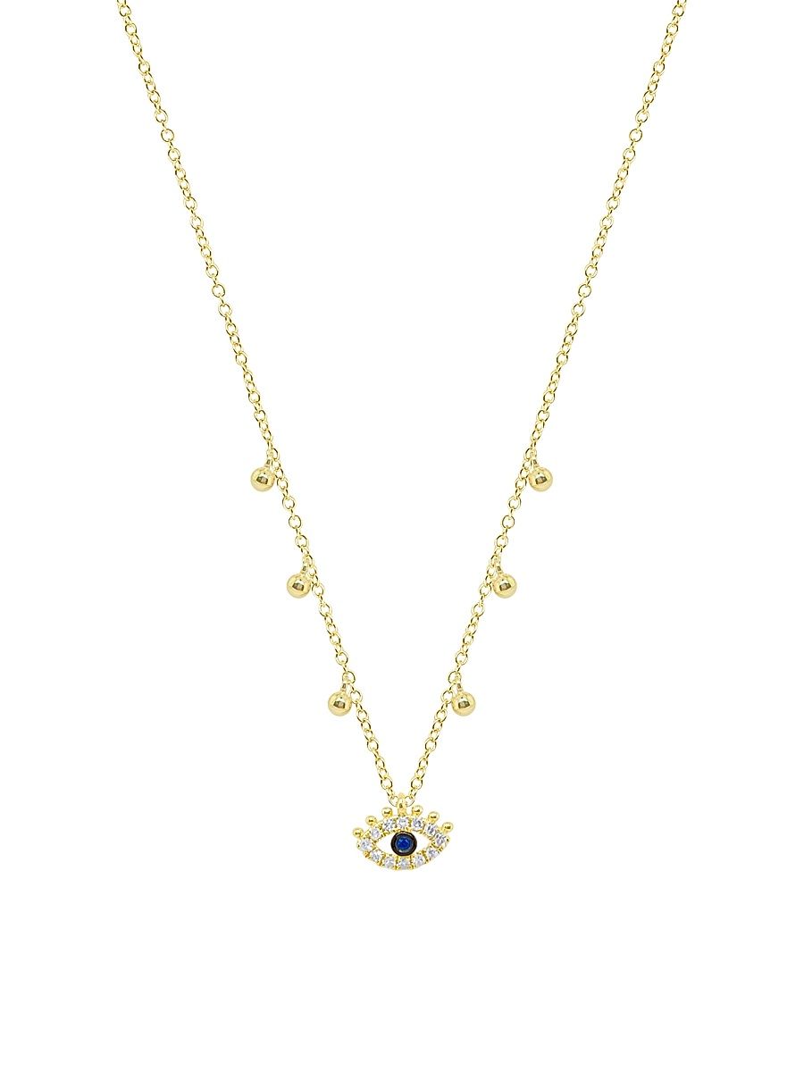 Women's 14K Yellow Gold, 0.05 TCW Diamond & Blue Sapphire Evil Eye Pendant Necklace - Yellow Gold