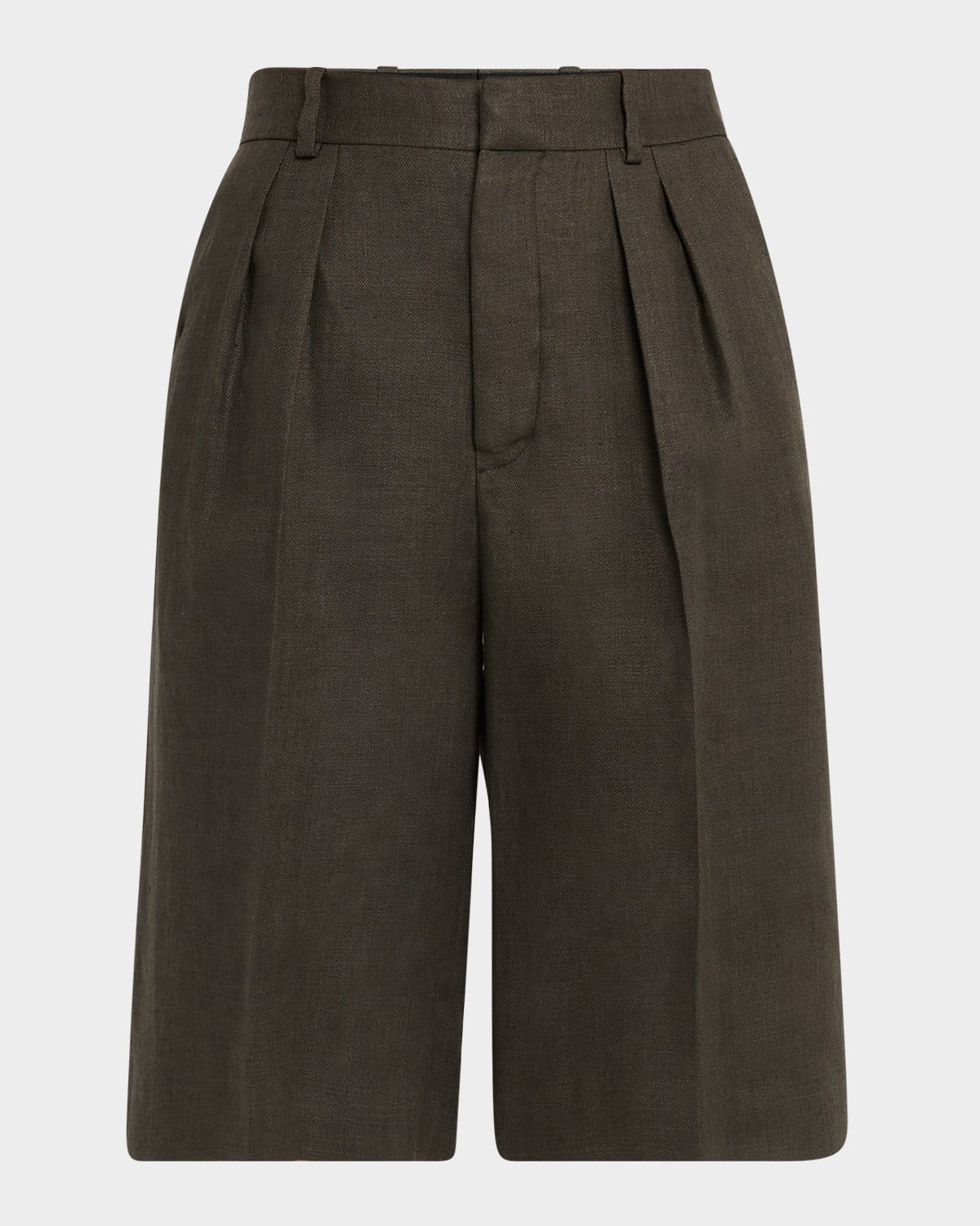 Digby Pleated Structured Linen Wool Bermuda Shorts