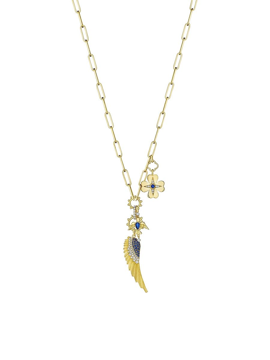Women's Penka 18K Yellow Gold, Blue Sapphire & 0.46 TCW Diamond Charm Necklace - Yellow Gold
