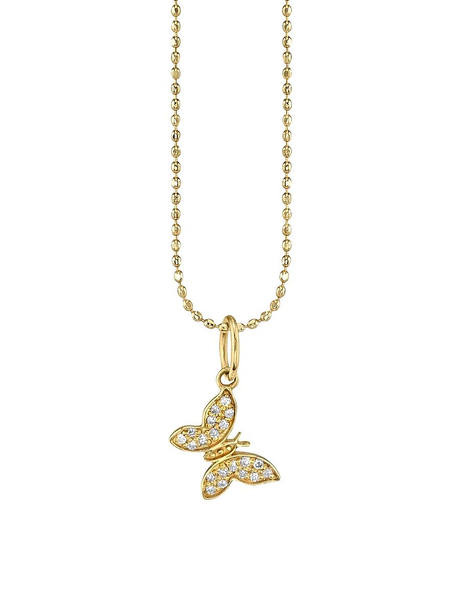 Women's 14K Yellow Gold & Diamond Pavé Butterfly Charm Necklace