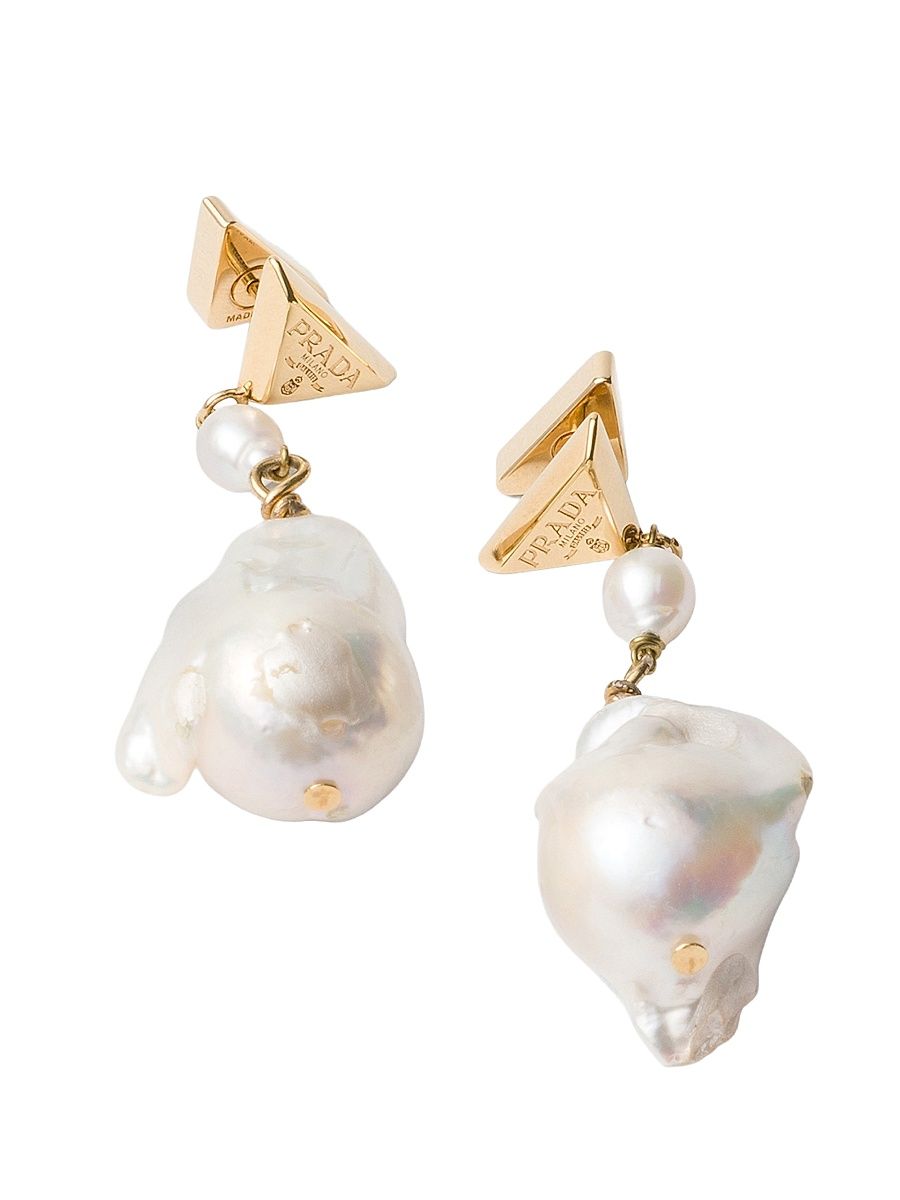 Women's Metal Earrings with Pearls - Gold Multi