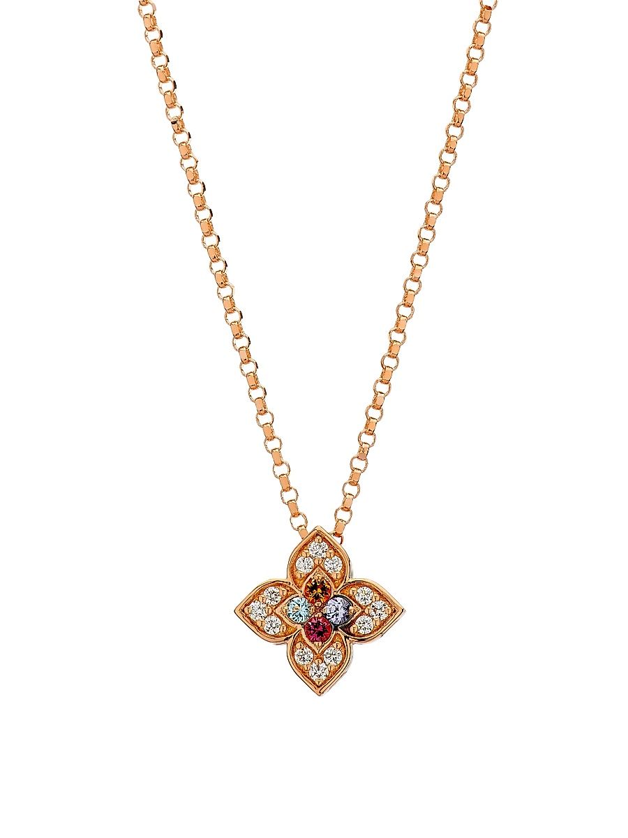 Women's Venetian Princess Carnivale 18K Rose Gold & Multi-Gemstone Flower Pendant Necklace/17" - Rose Gold