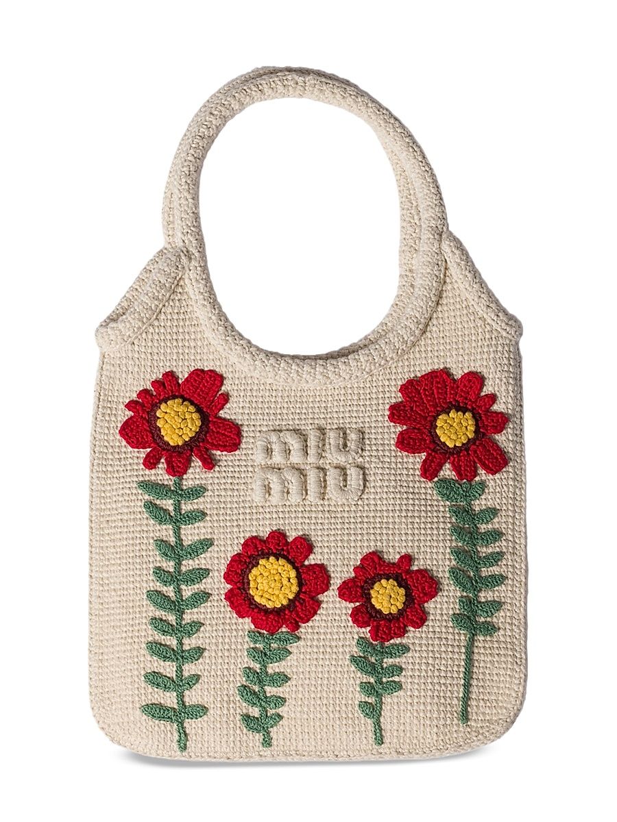 Women's Ivy Embroidered Cotton Tote Bag - Beige Khaki