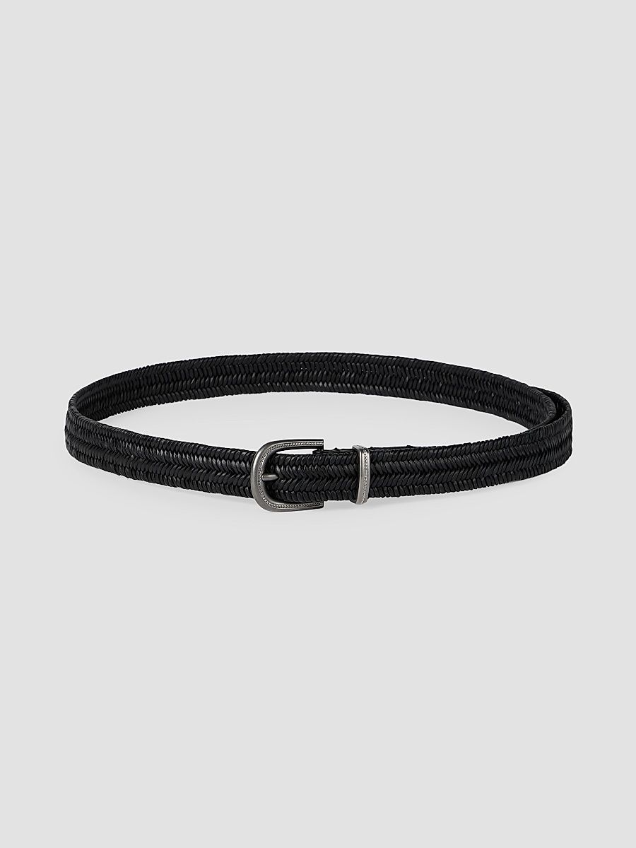 Women's Stretch Braided Leather Belt - Black - Size Large