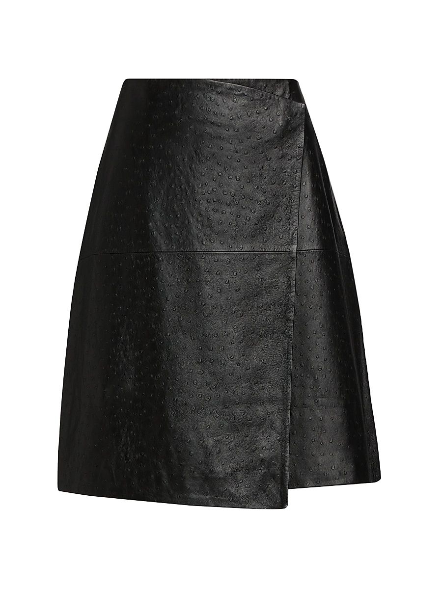 Women's Gora Leather Wrap Knee-Length Skirt - Black - Size 0