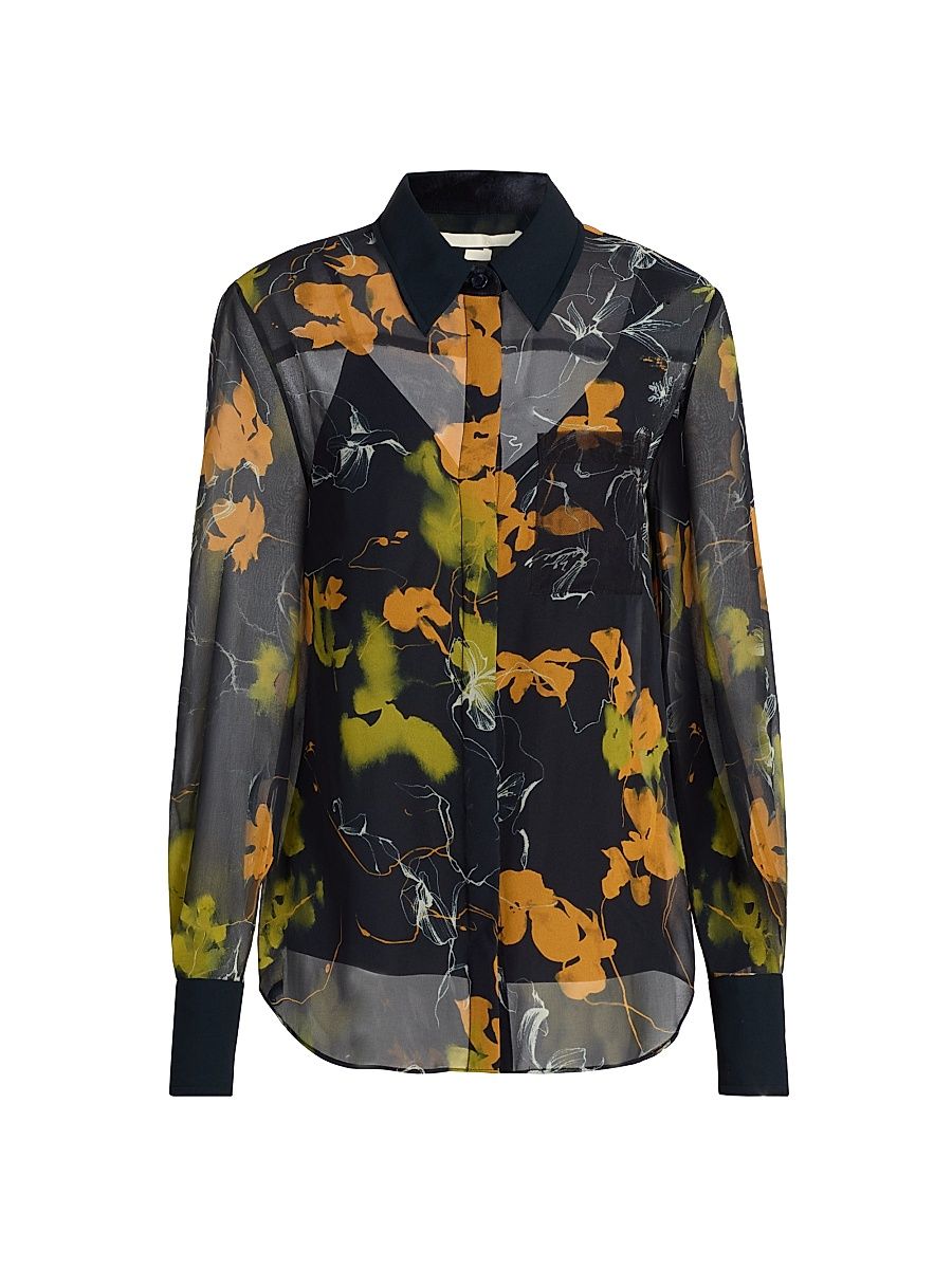 Women's Shadow Floral Crepe Chiffon Shirt - Ultra Navy - Size 14