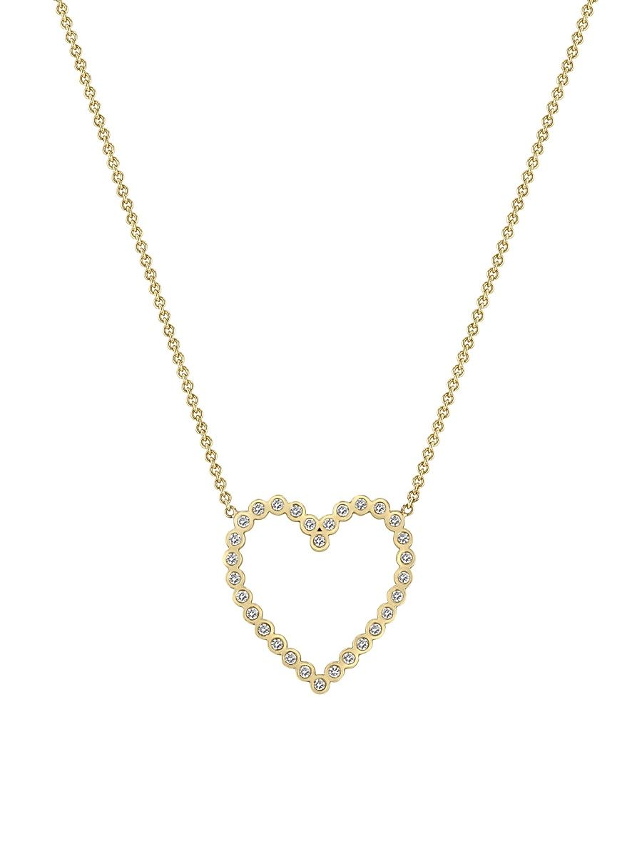 Women's 14K Yellow Gold & Diamond Heart Pendant Necklace - Yellow