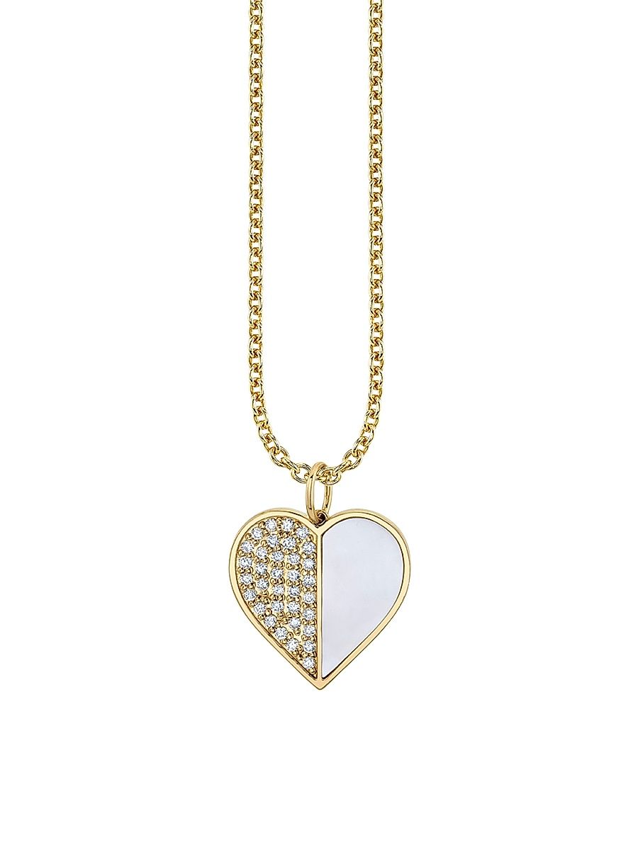 Women's Large Pavé Heart 14K Gold & Diamond Pendant Necklace - Gold