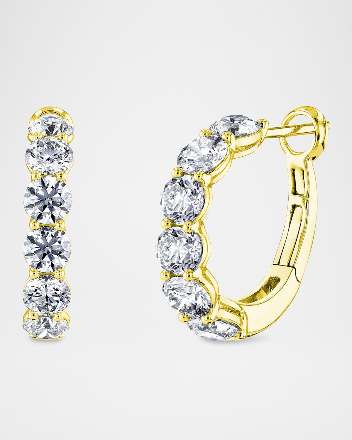 18K Gold Round Diamond Halfway Huggie Hoop Earrings, 4.80tcw/0.75"L