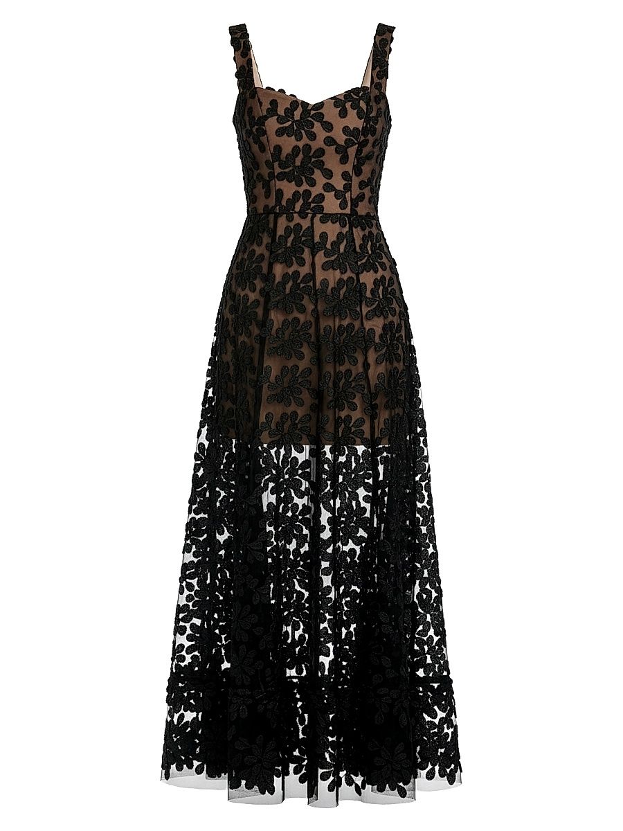Women's Anabel Floral Embroidered Maxi Dress - Black - Size XXL