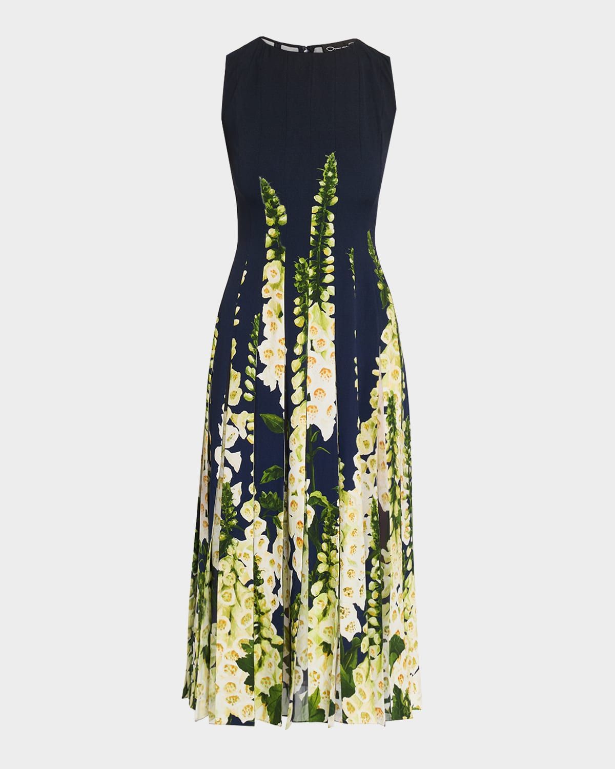 Sleeveless Degrade Foxglove Pleated Midi Dress