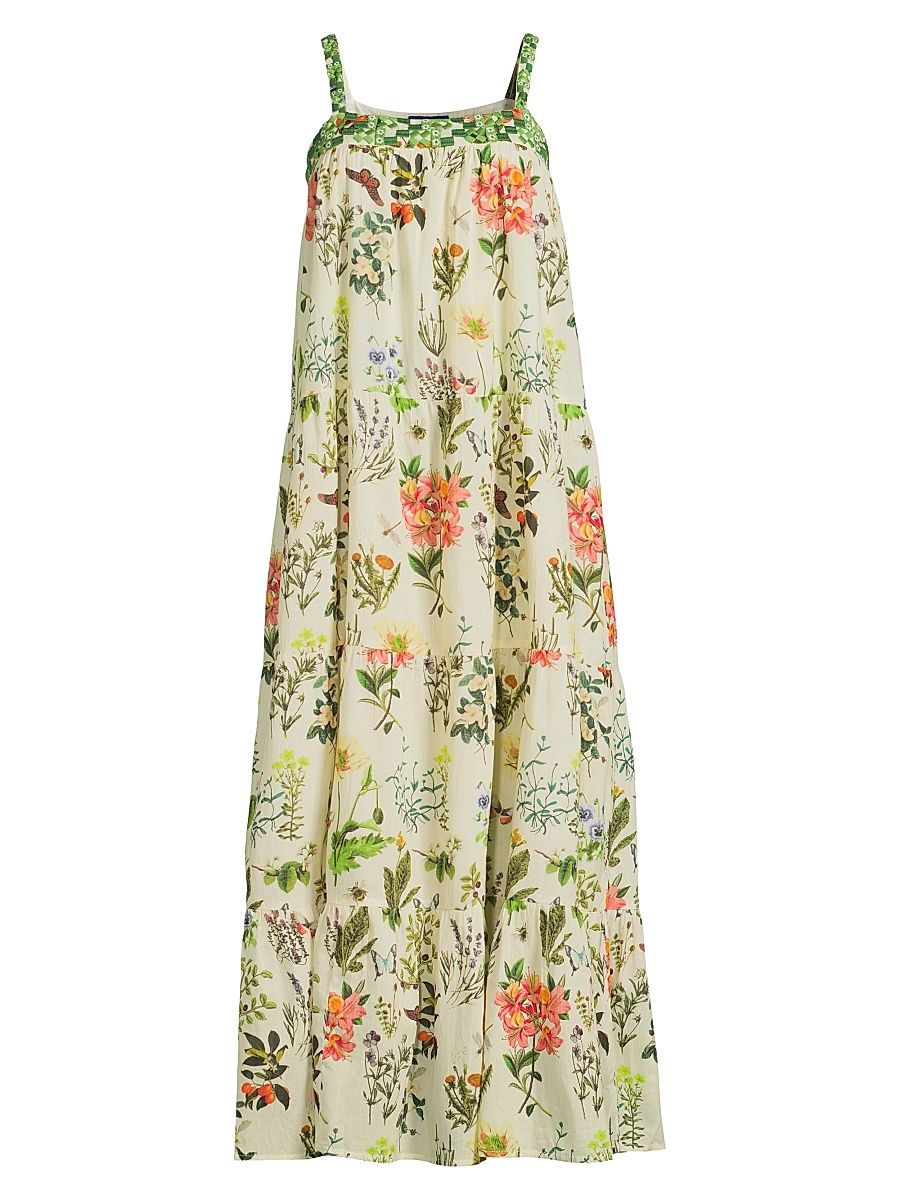 Women's Natasha Embroidered Cotton Maxi Dress - Botanic Multi - Size Large