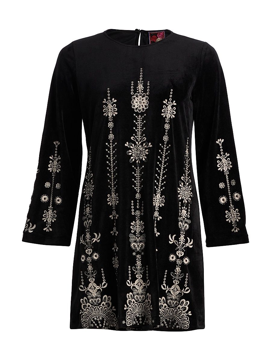 Women's Bounce Embroidered Velour Minidress - Black - Size XL