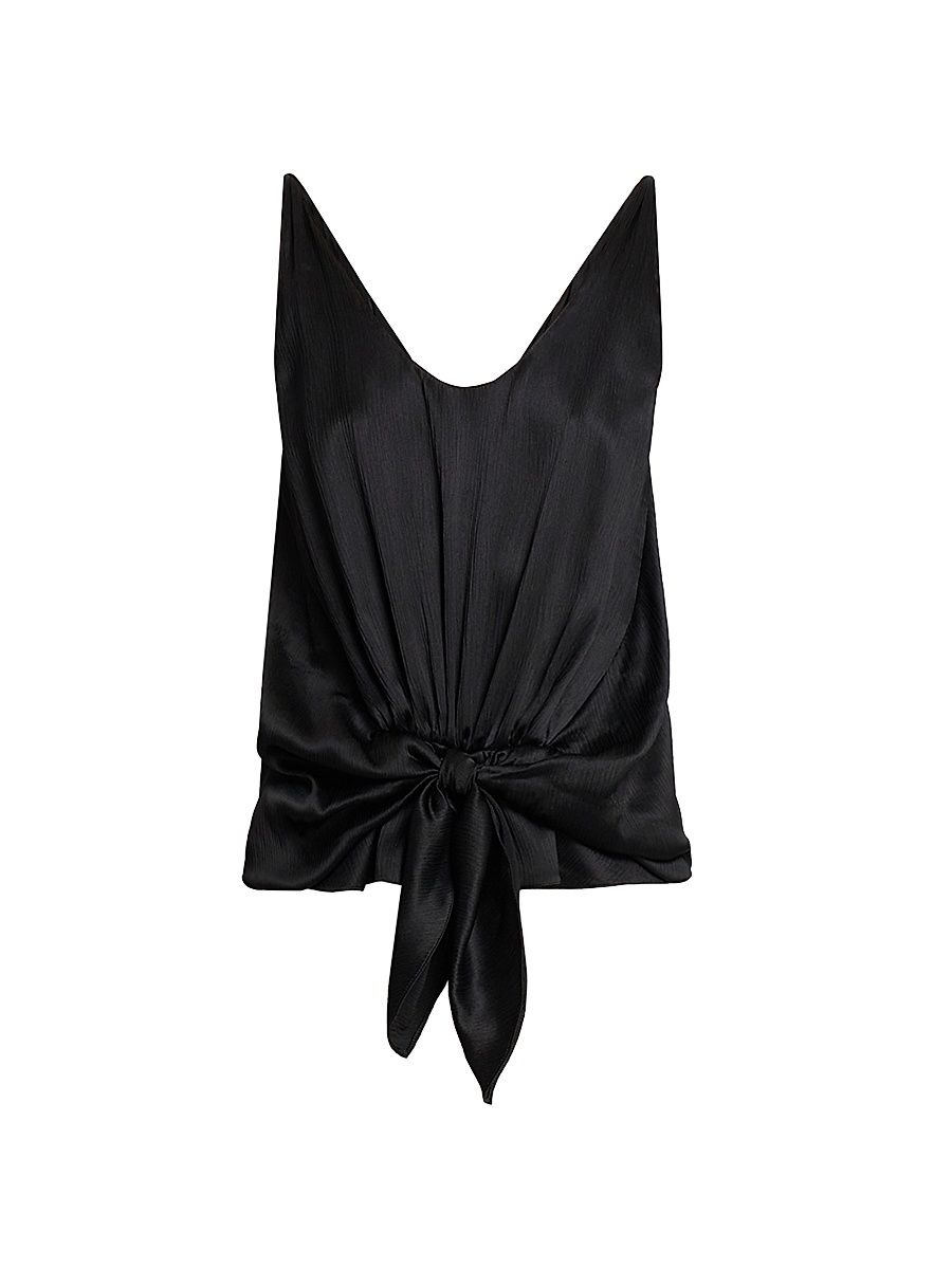Women's Front-Knot Silk Top - Black - Size 10