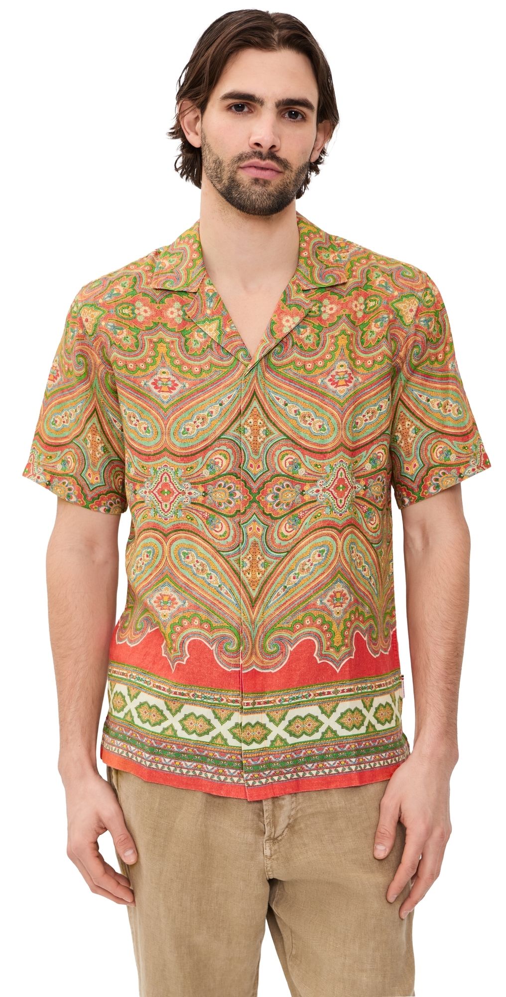 Orlebar Brown Maitan Linen Carnival Shirt Vermillion M
