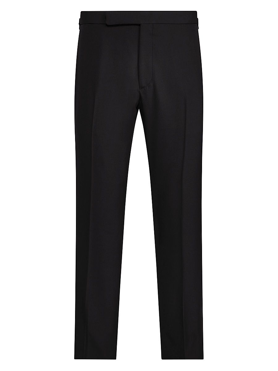 Men's Barathea Wool Tuxedo Pants - Black - Size 40