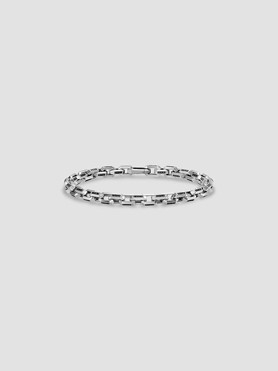 David Yurman Men's Streamline Link Bracelet in Sterling Silver - Black Diamond - Size Medium