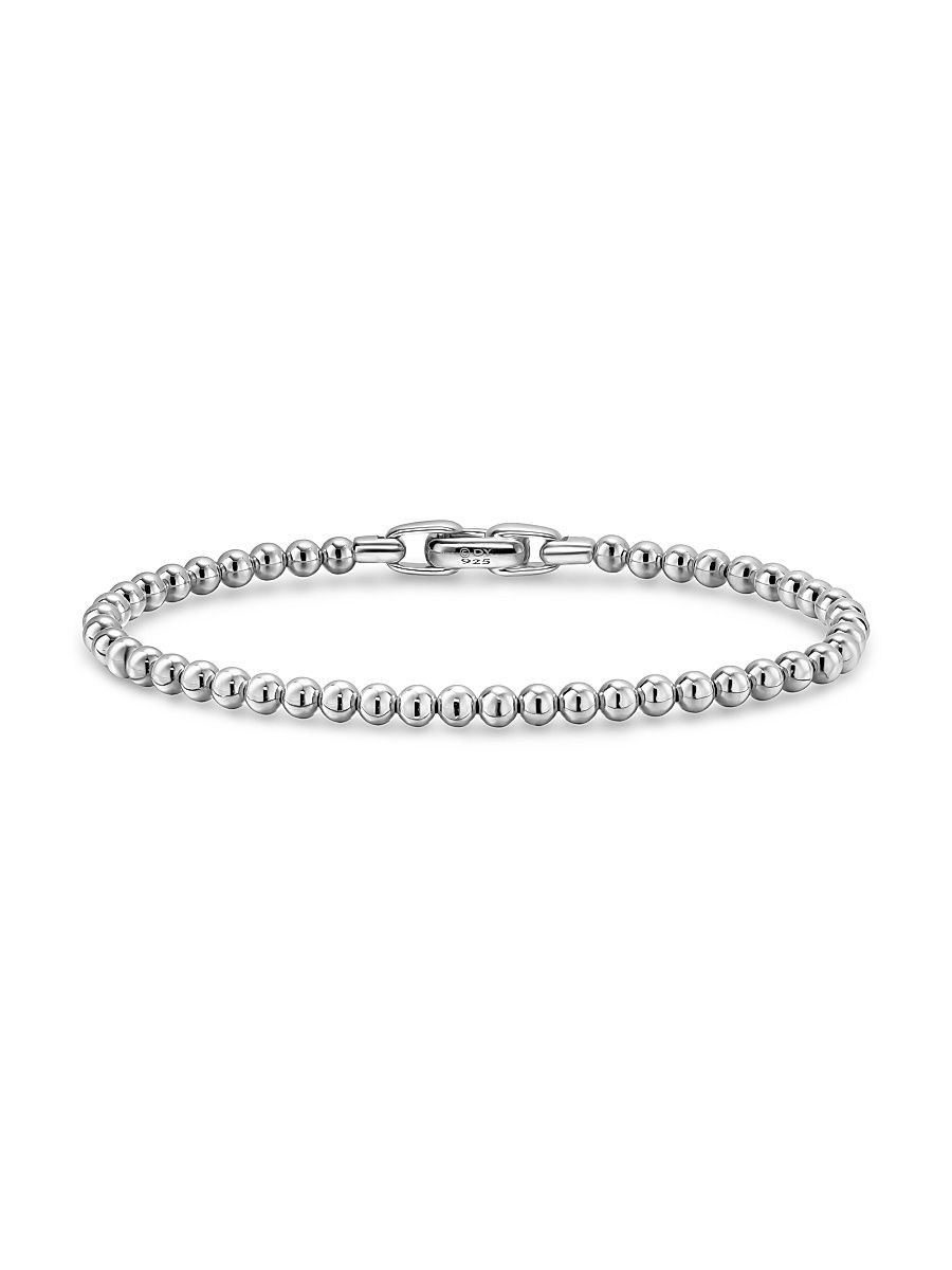 Men's Spiritual Beads Metal Bead Bracelet in Sterling Silver, 4MM - Silver - Size Medium