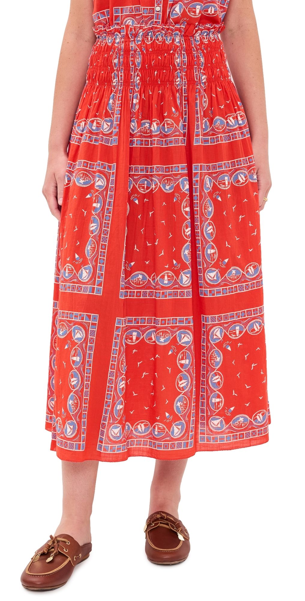 THE GREAT. The Canary Skirt Red Sailboat Bandana 0