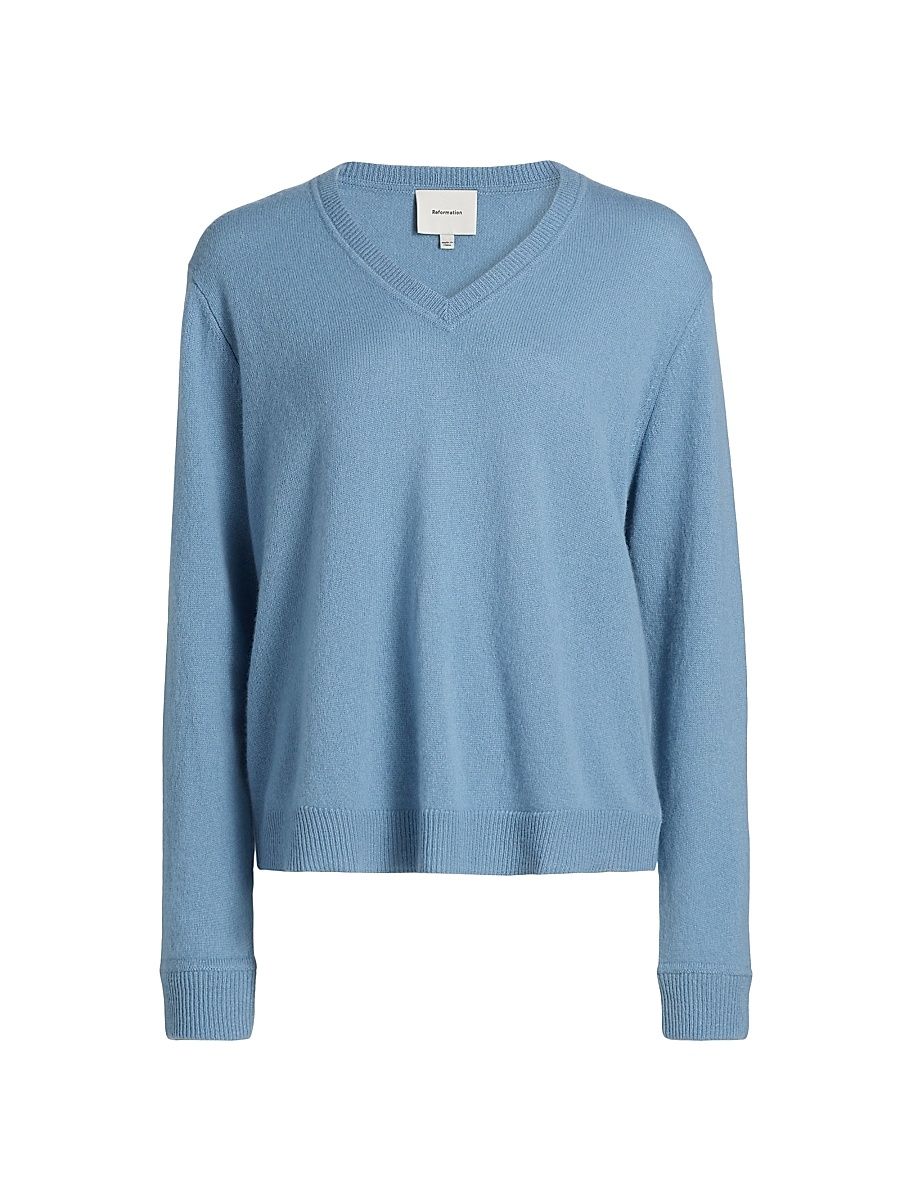 Women's Remi Cashmere V-Neck Sweater - Blue Bell - Size Medium