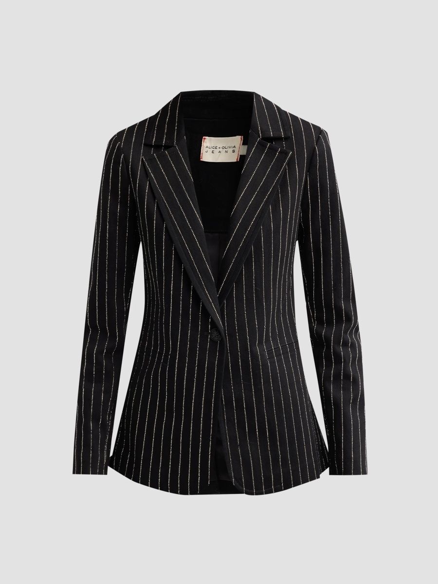 ALICE + OLIVIA Women's Macey Embellished Pinstriped Denim Fitted Blazer - Black Clear - Size 14