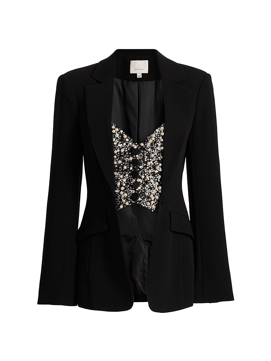 Women's Cynthia Embellished Single-Breasted Blazer - Black - Size 16