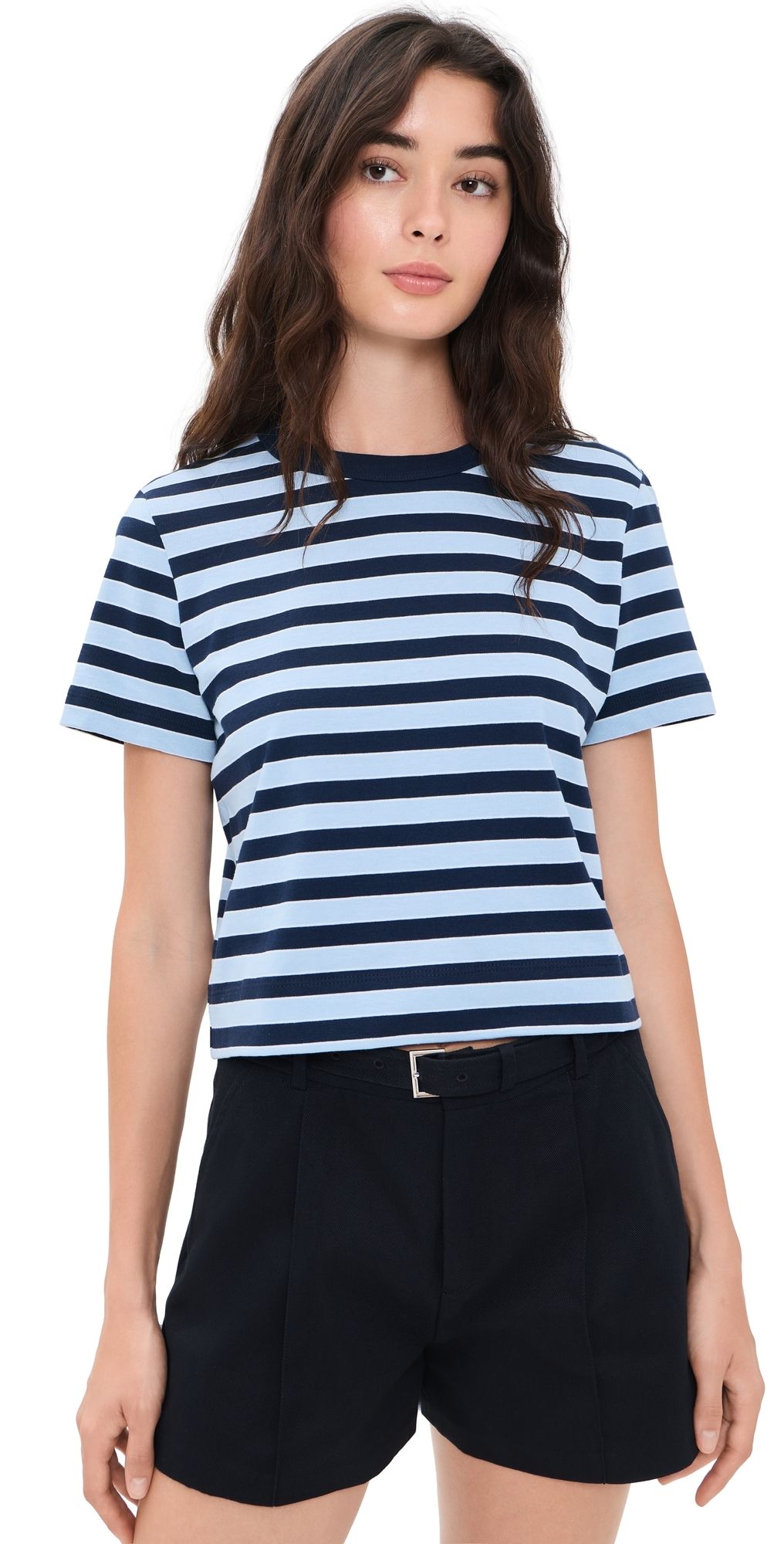 FRAME The Boxy Tee Chambray Stripe L