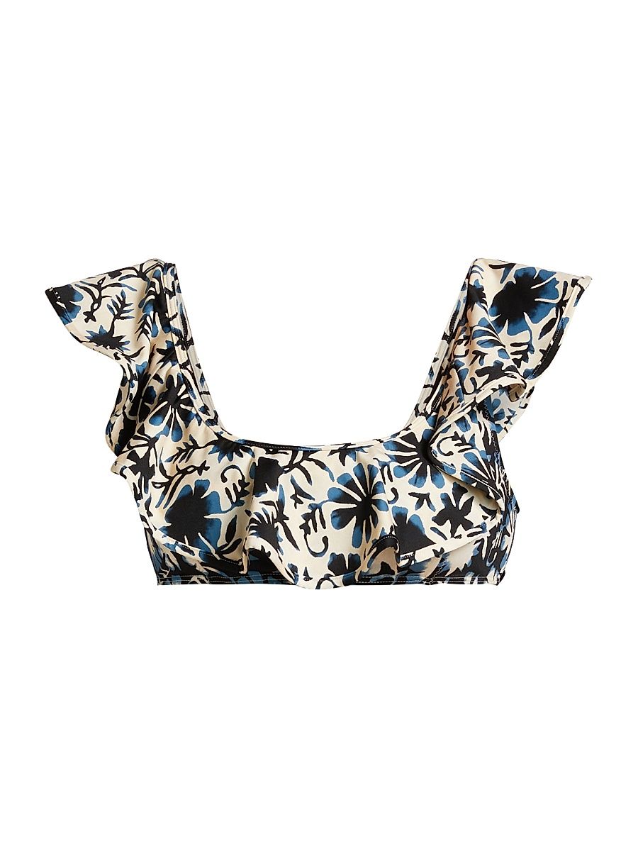 Women's Azores Floral Ruffled Bikini Top - Sunprint Combo - Size Large