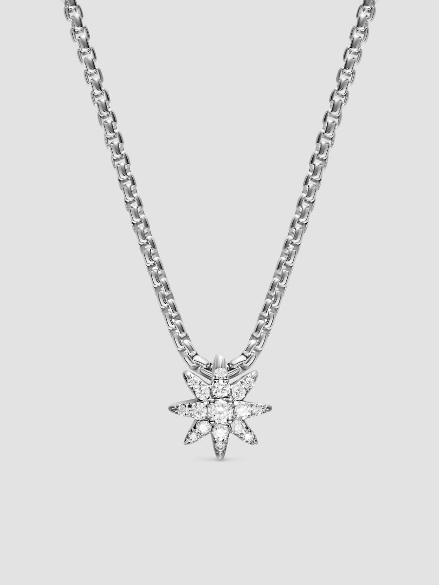 David Yurman Women's Petite Starburst Station Necklace in Sterling Silver with Diamonds, 7MM - Silver - Size 17
