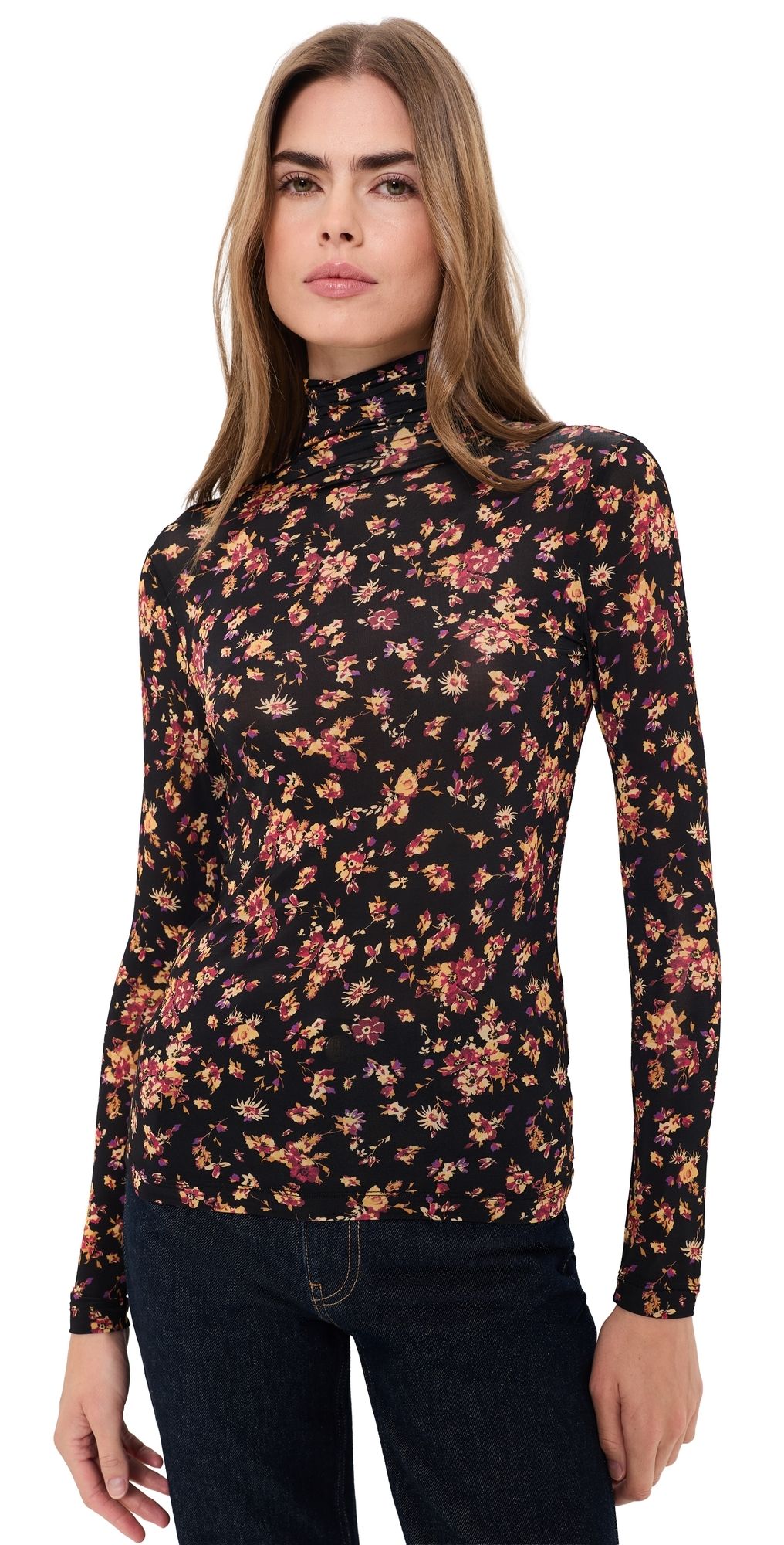 Ulla Johnson Aurelia Long Sleeve Jersey Top Noir Floral P