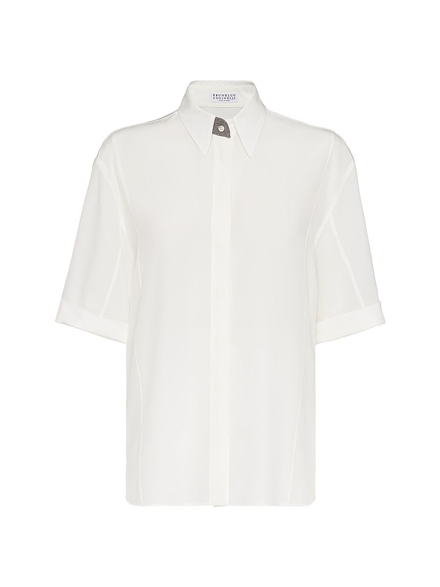 Women's Silk Crape De Chine Shirt With Precious Buttonhole - White - Size XXXXXXL
