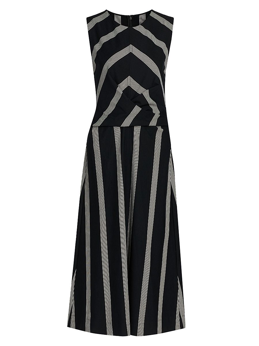 Women's Theo Striped Ponte Midi-Dress - Black Cream - Size Large