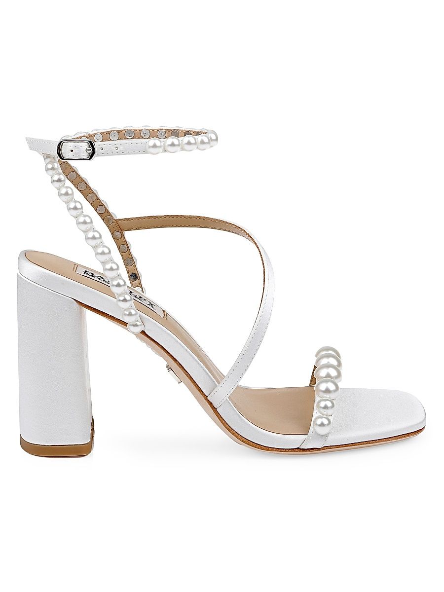 Women's Jordyn 85MM Satin Embelllished Sandals - White Satin - Size 10