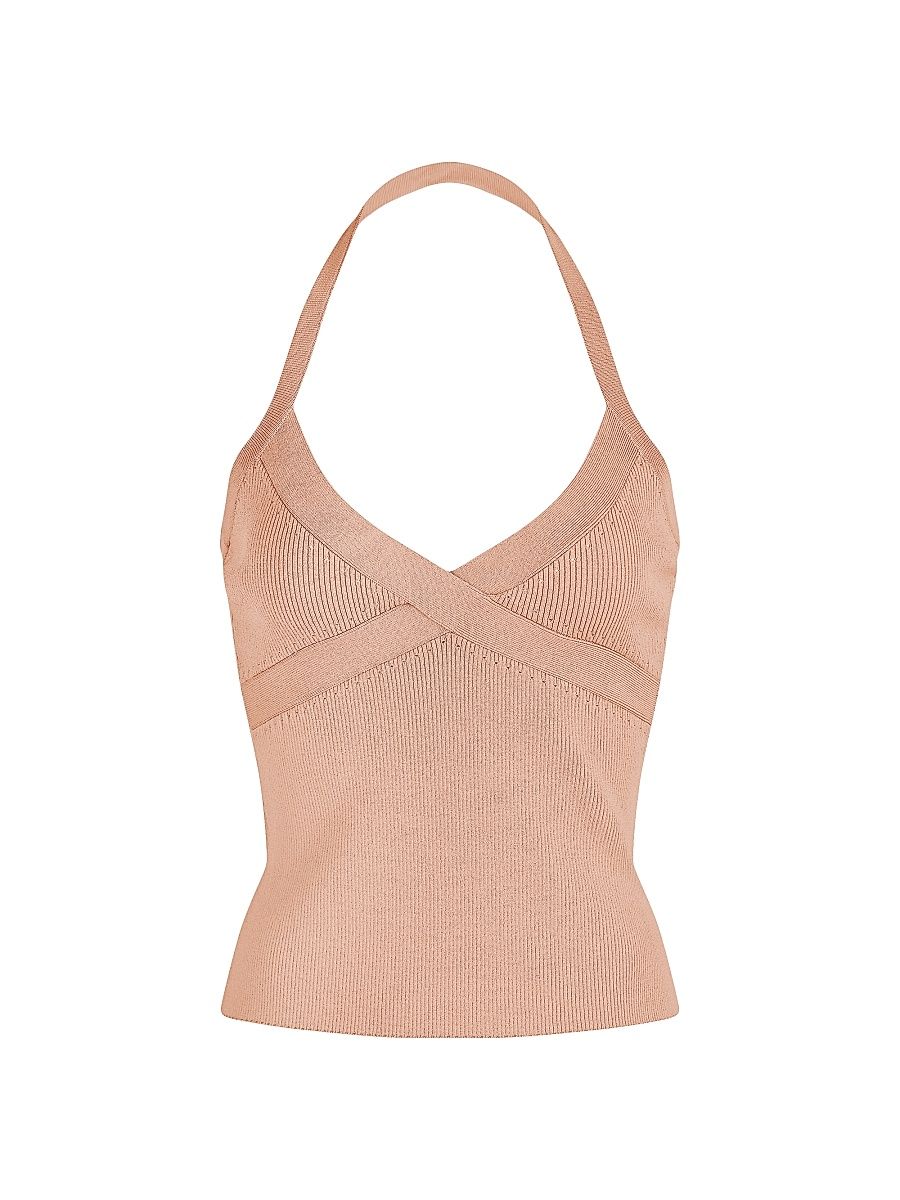 Women's Tinsley Rib-Knit Halter Tank - Blush - Size Large