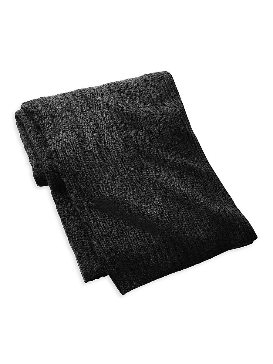 Cabled Cashmere Throw Blanket - Midnight Black