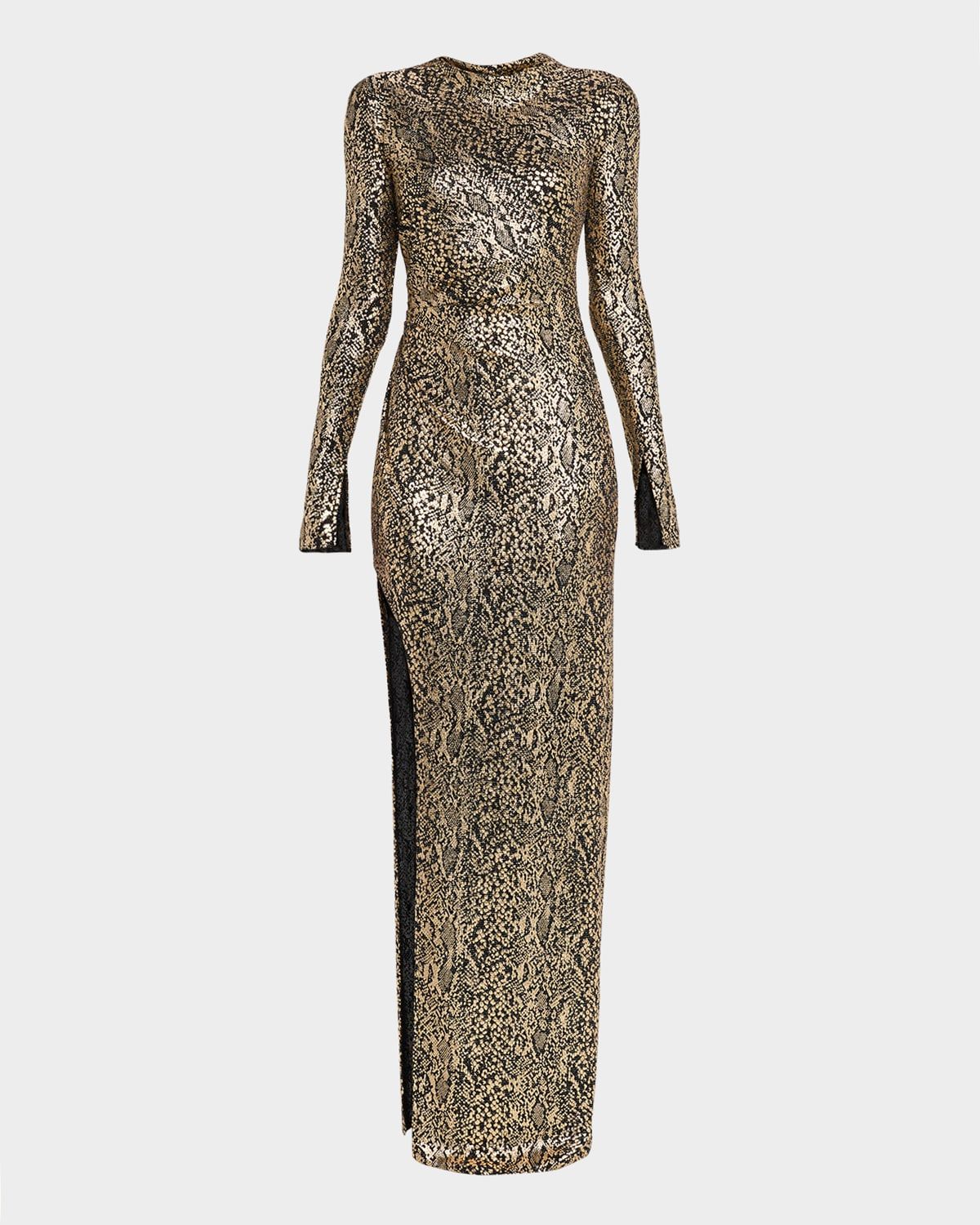 Metallic Snake Ruched Jersey Gown