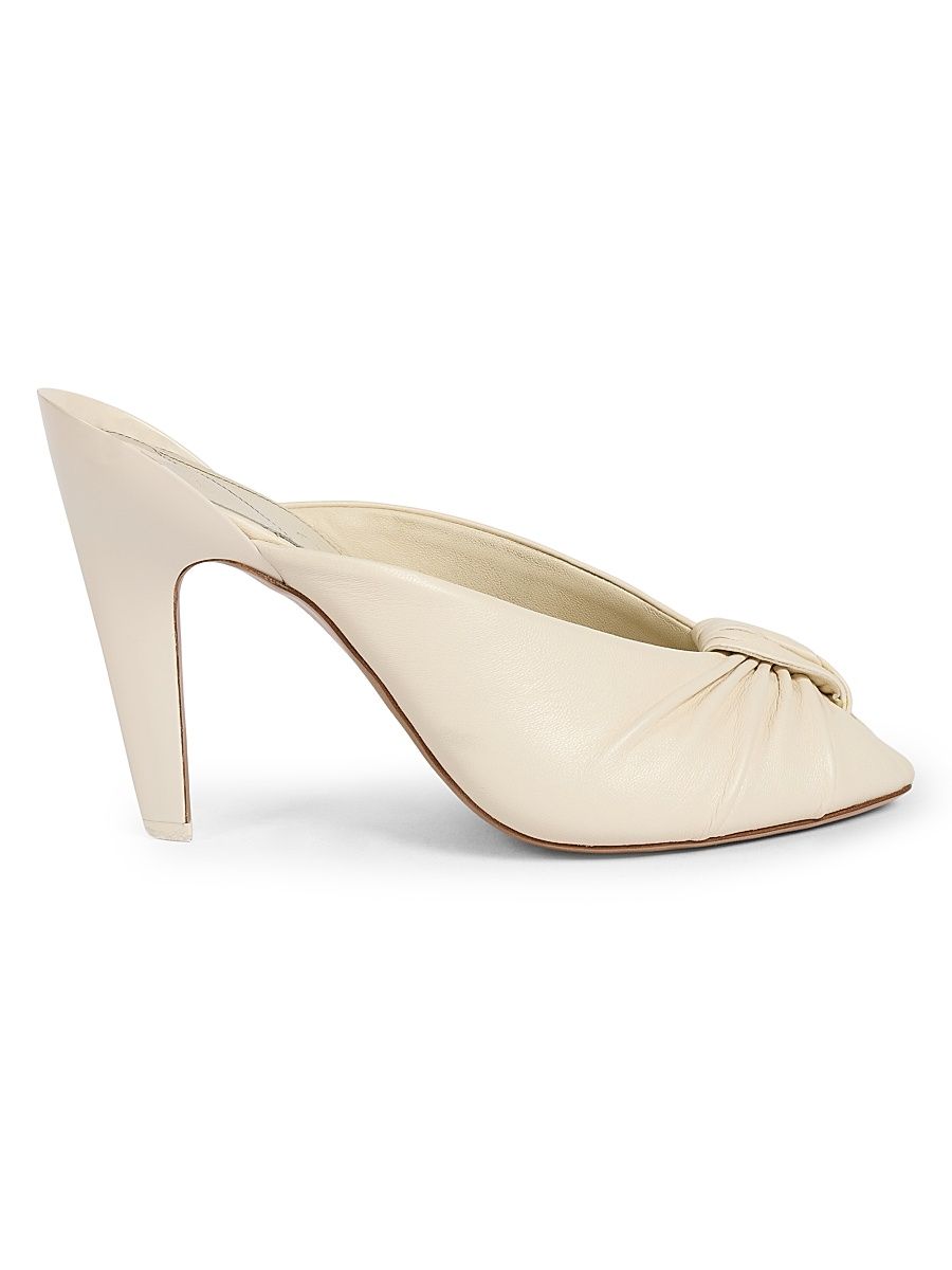 Women's Suzie Peep-Toe Leather Mules - Soft Ivory - Size 9.5