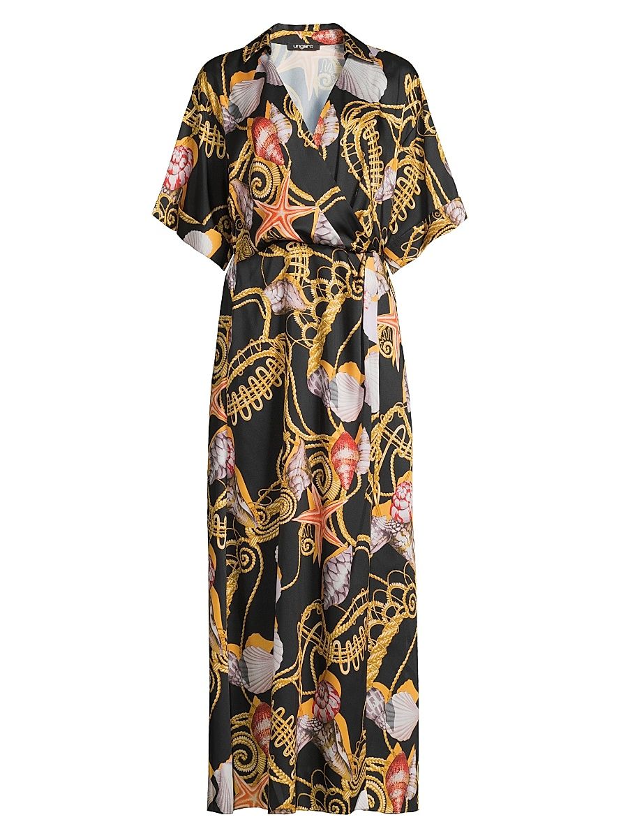 Women's Winny Seashell Wrap Maxi Dress - Black Multi - Size XXL