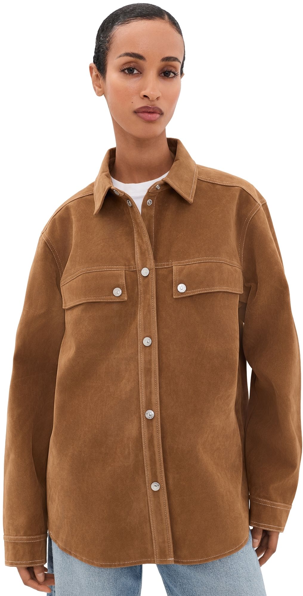 Good American The Better Than Suede Overshirt Cafe Clay XL