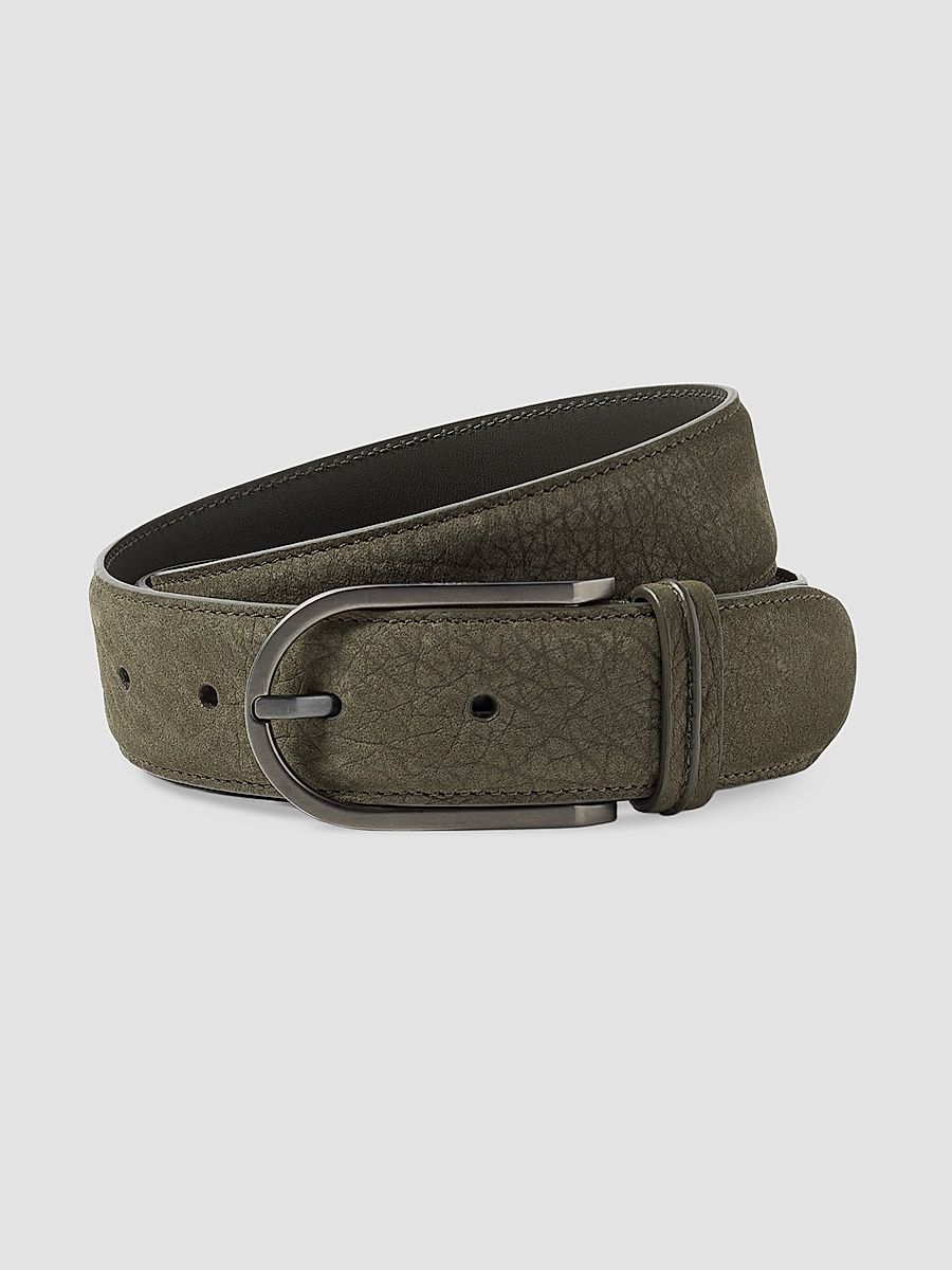 ZEGNA Men's Nubuck Belt - Dark Olive Green - Size 42