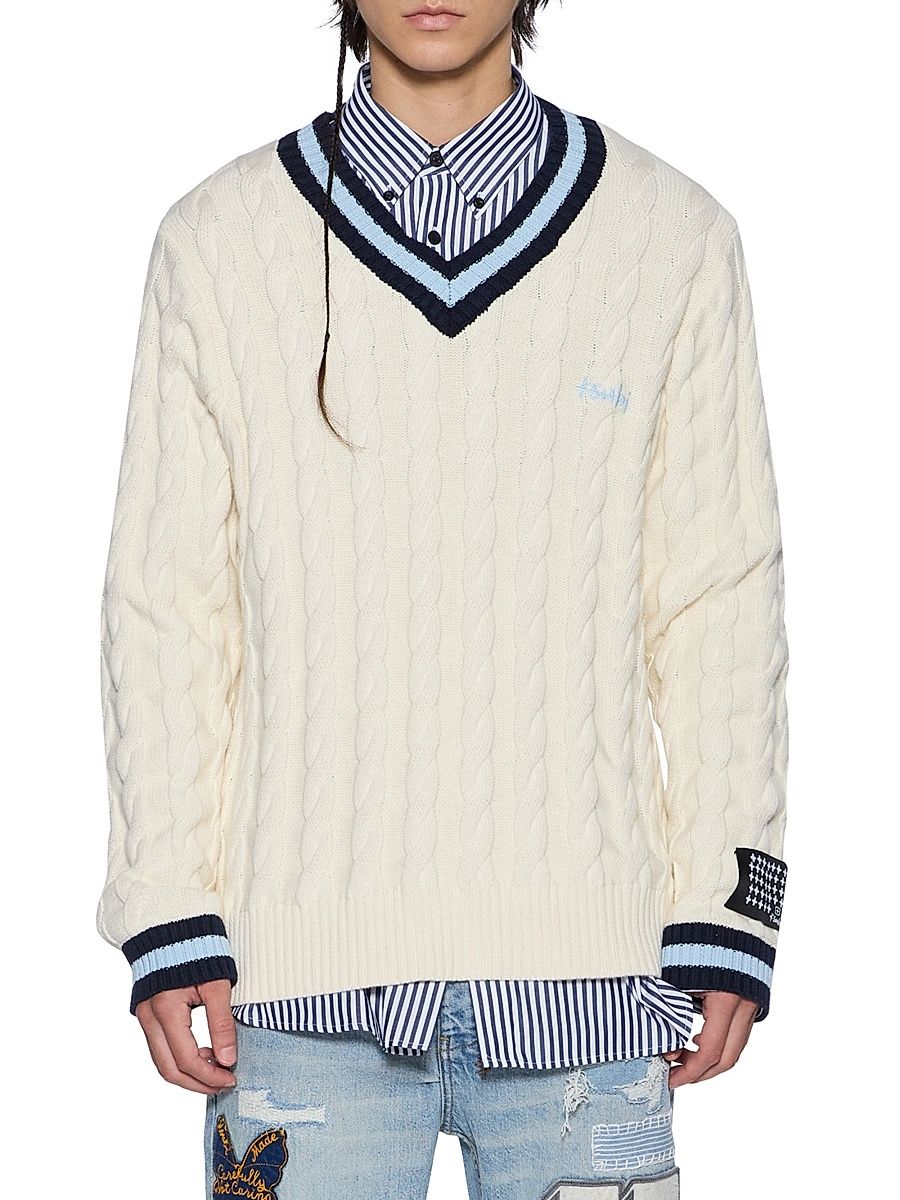 Men's Neo Nostalgia Princeton Logo Cable-Knit Sweater - White - Size Large