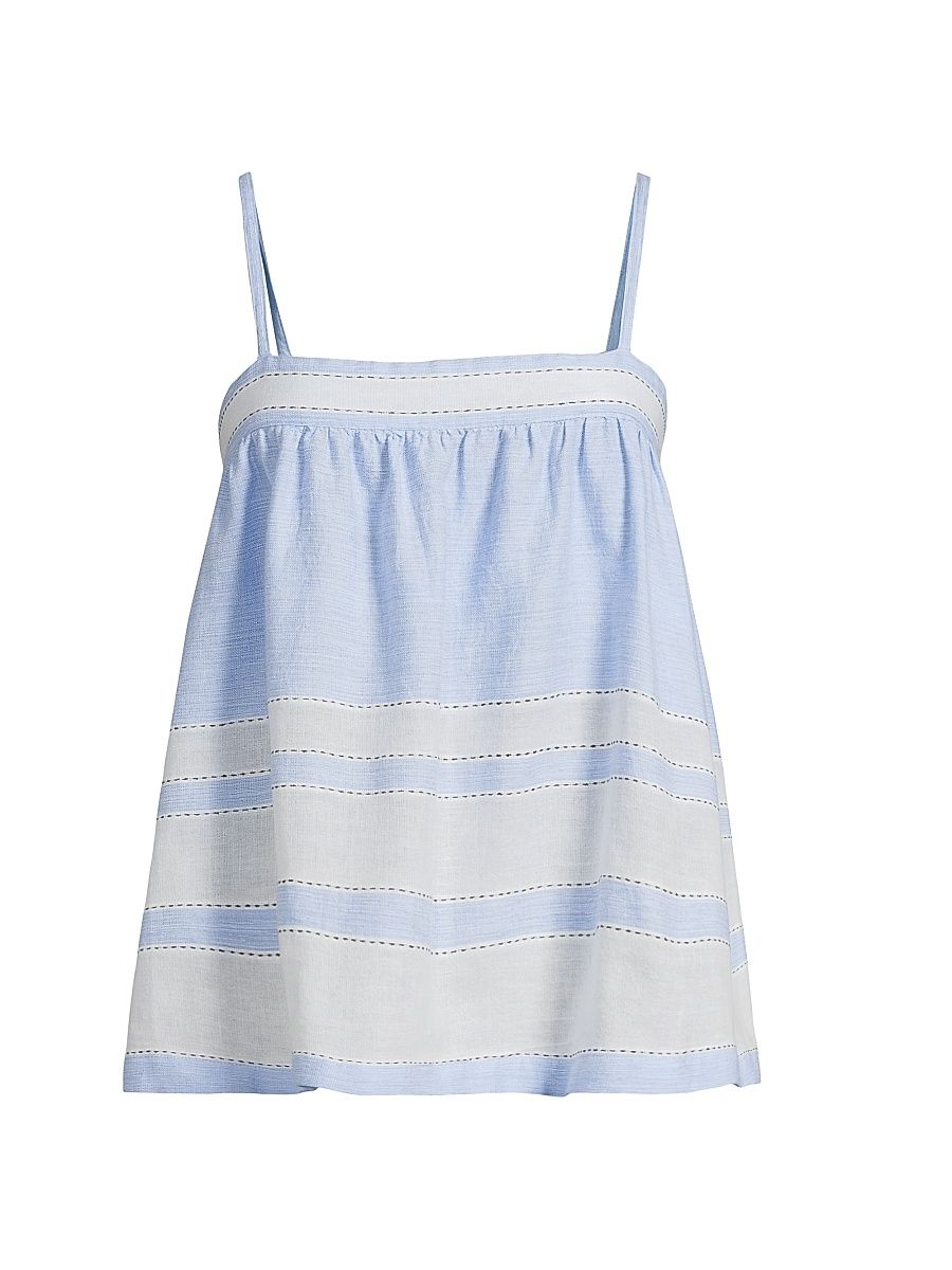 Women's Thea Handwoven-Jacquard Cotton-Blend Tank - Debre Sky - Size Large