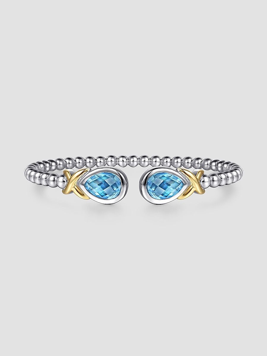Gabriel & Co Women's Bujukan 14K Yellow Gold, Blue Topaz & Sterling Silver Bangle Bracelet - Sterling Silver