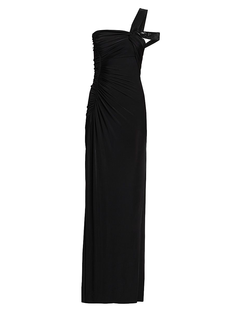Women's Knotted One-Shoulder Column Gown - Black - Size 8