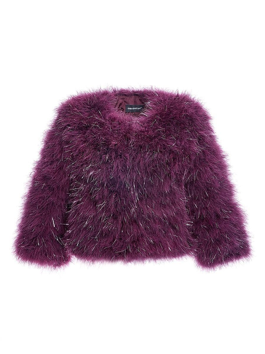 Women's Dyed Feather Metallic Bolero Jacket - Burgundy - Size Medium