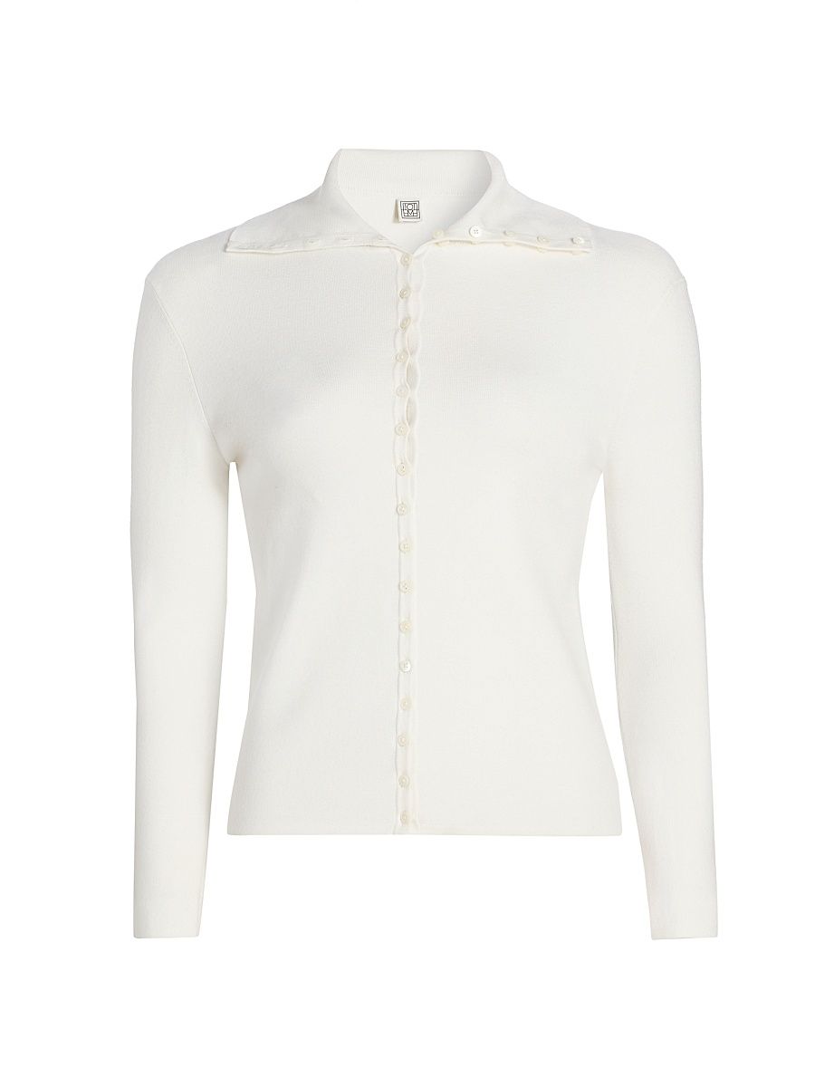 Women's Fitted Polo Cardigan - Off White - Size XL