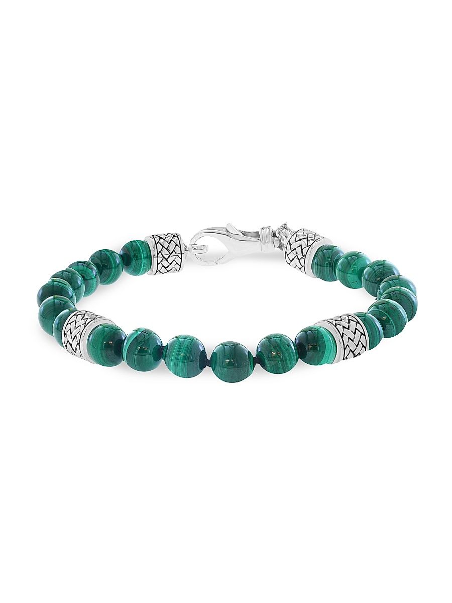 Men's Sterling Silver & Malachite Beaded Bracelet - Sterling Silver