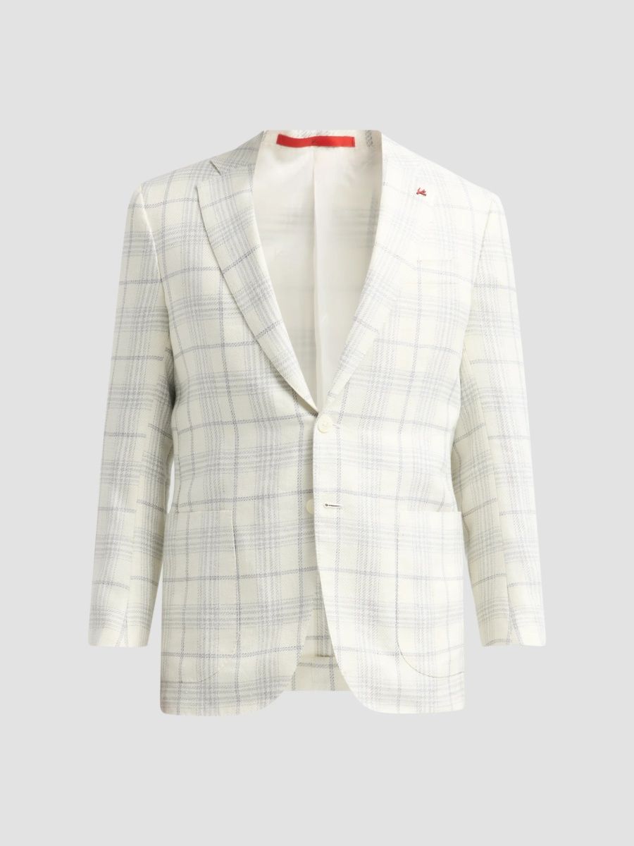 Isaia Men's Tela Grossa Plaid Sport Coat - White - Size 38